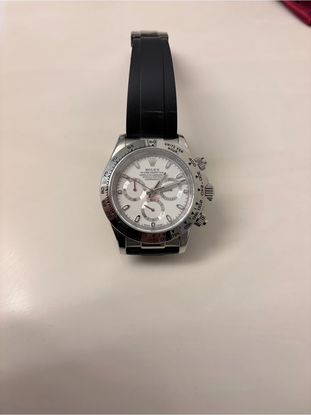 Mechanical luxury watch White Dial Stainless Chronograph with comfort strap.